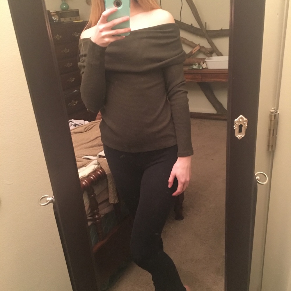 Olive off the shoulder sweater